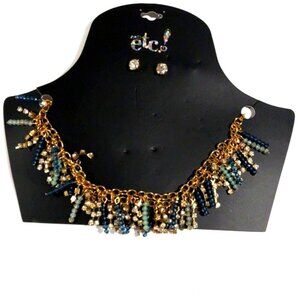 Etc! Gold tone Dangling Charm Necklace & Earring Set - Beaded Women's Jewelry